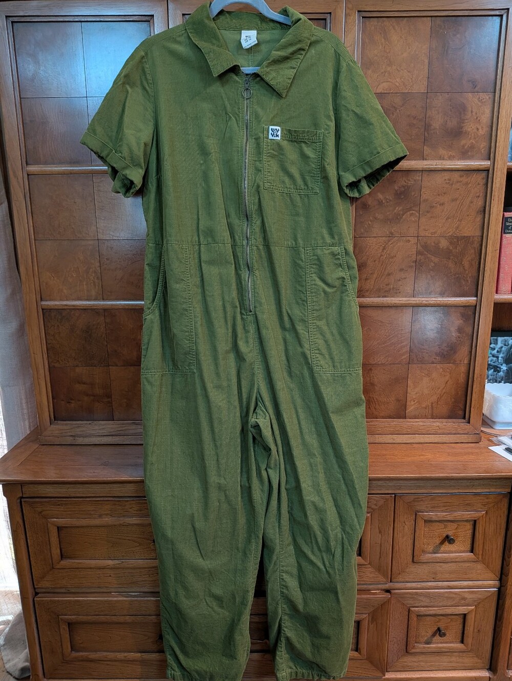 Lucy & Yak Bright Olive Green Zip-Front Corduroy Jumpsuit Size 14 US - Picture 2 of 5